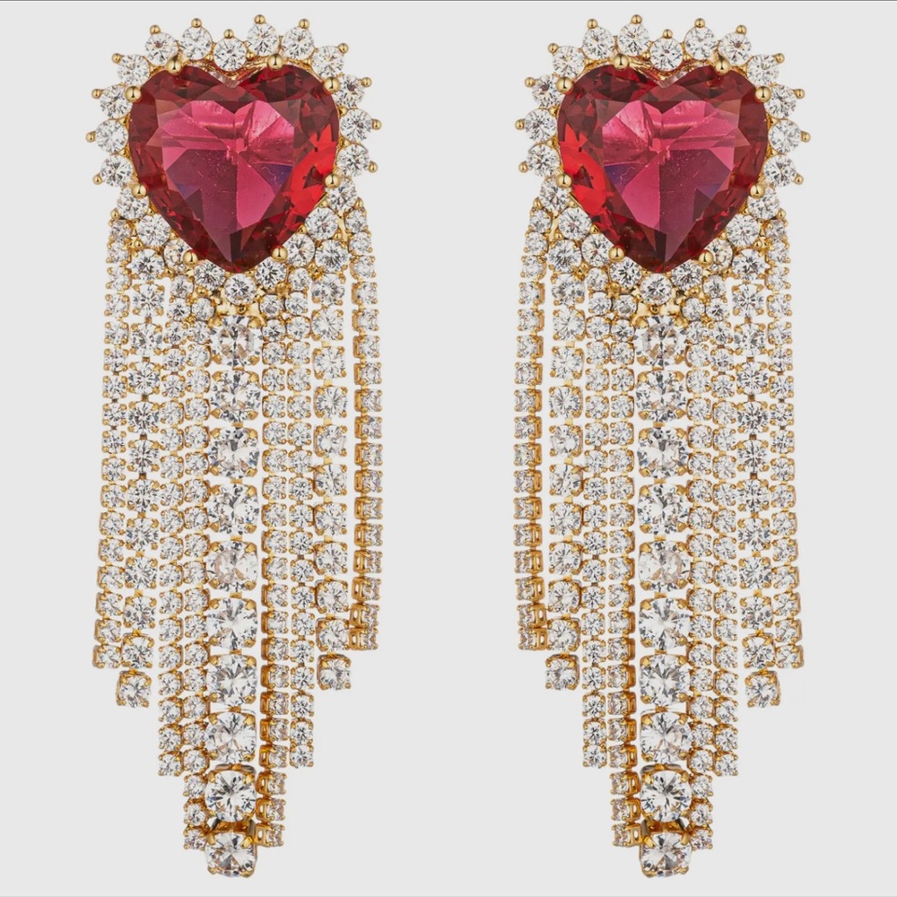 Private Label Red and Gold Heart Crystal Earrings